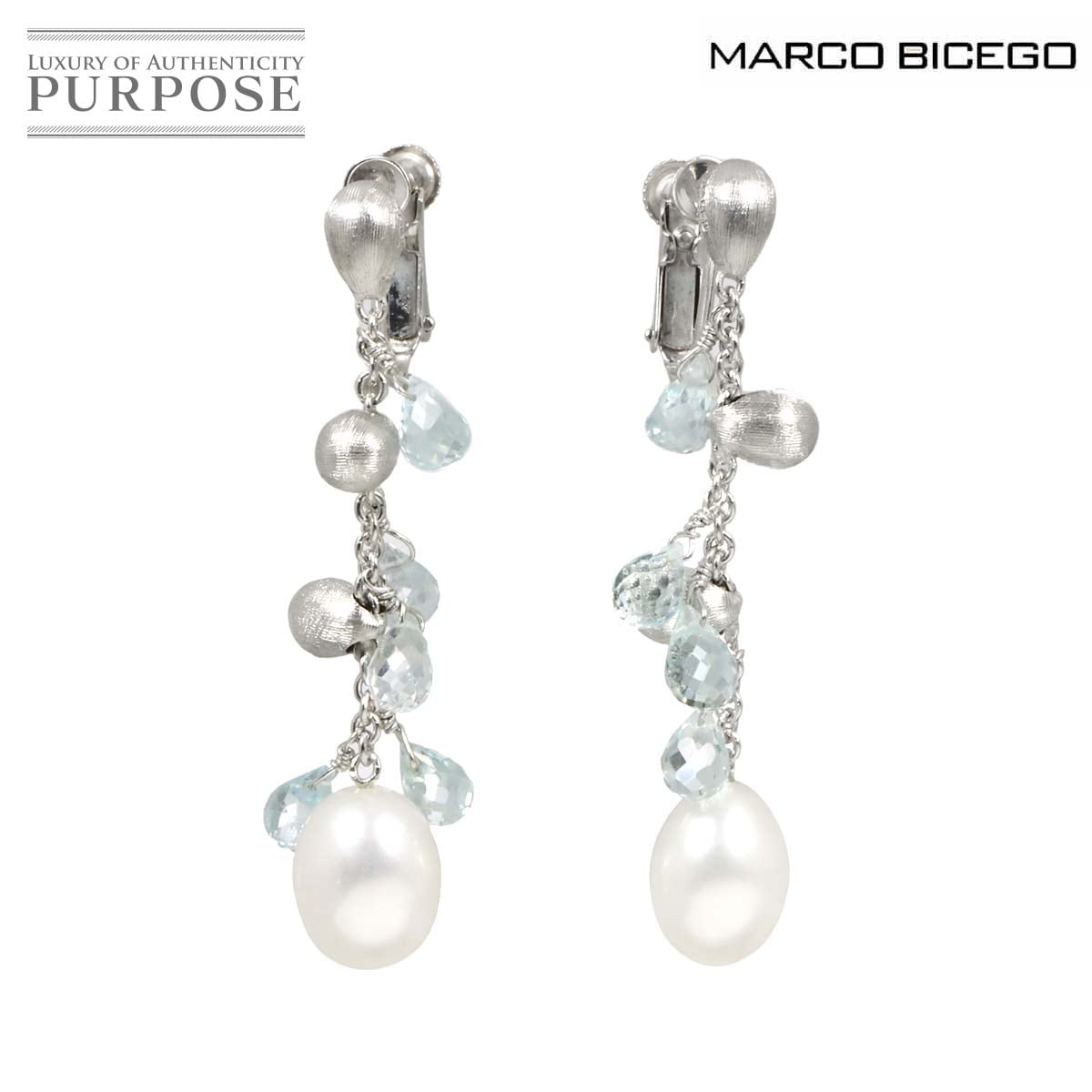 MARCO BICEGO 淡水真珠 ブルートパーズ イヤリング K18 WG ホワイトゴールド 750 Earrings Clip on マルコビチェゴ 90310872