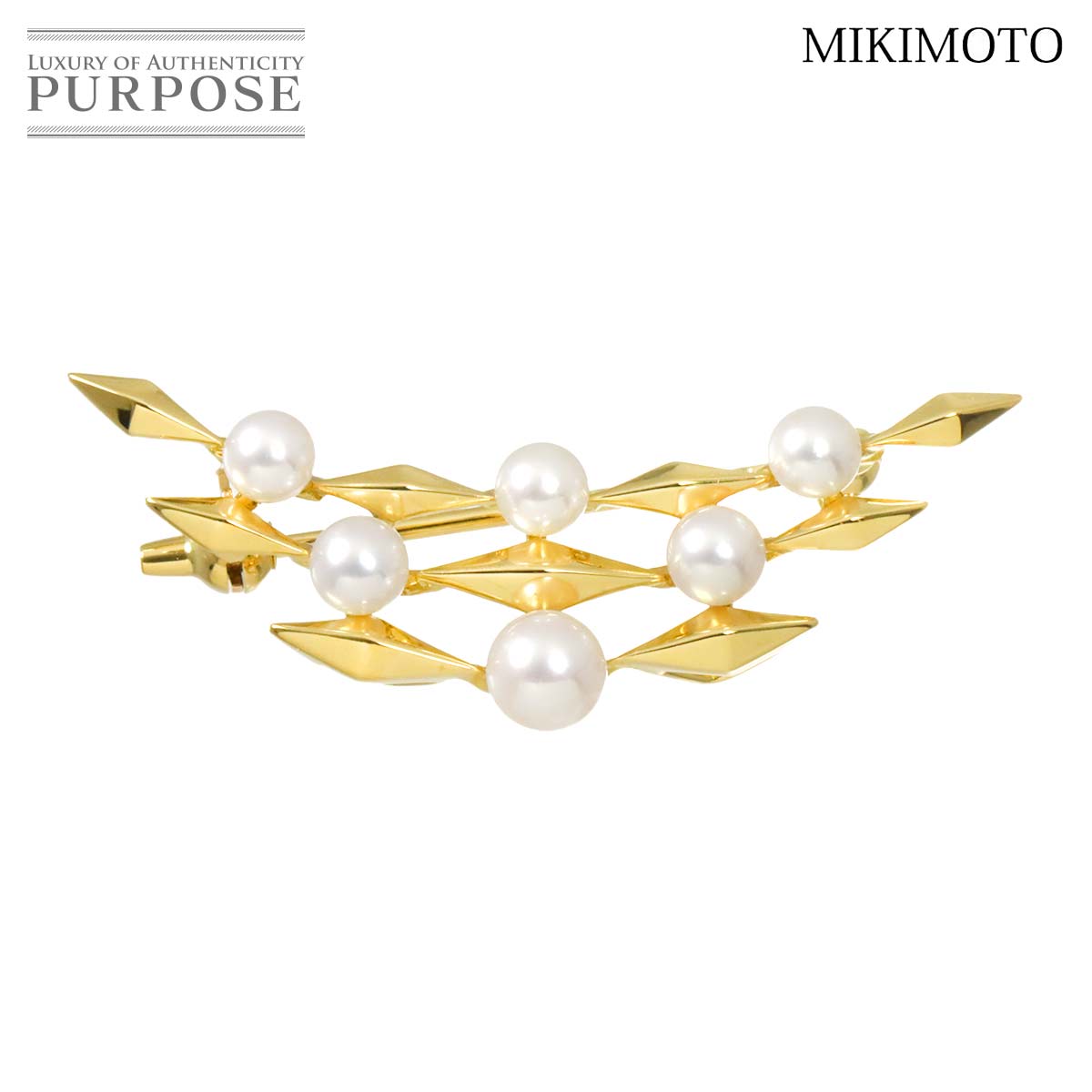 MIKIMOTO アコヤ真珠 4.8-3.8mm ブローチ K18 YG イエローゴールド 750 パール Brooch ミキモト 90315632