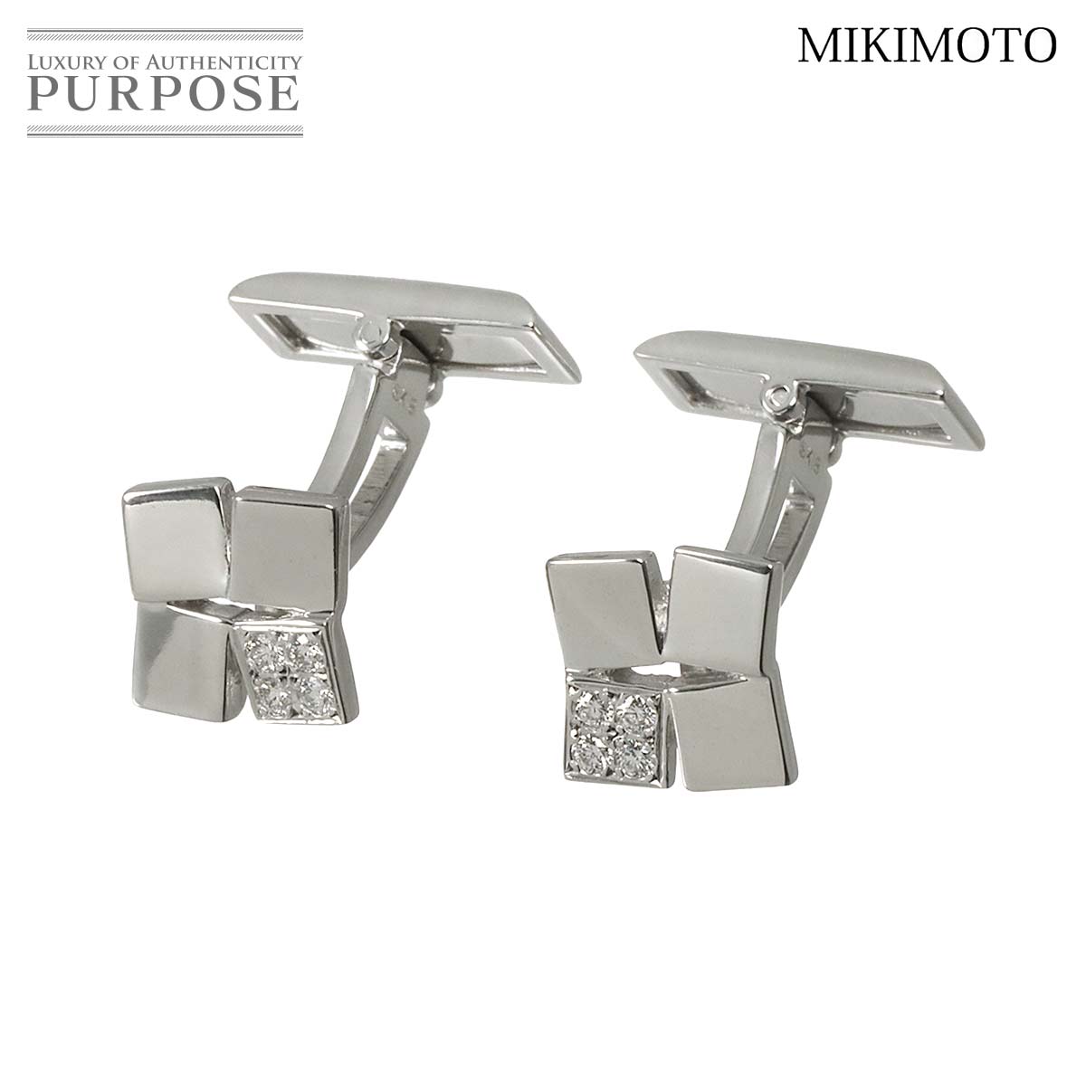 MIKIMOTO ダイヤ 0.14ct/0.14ct カフス K18 WG ホワイトゴールド 750 カフリンクス Cufflinks ミキモト 90315682