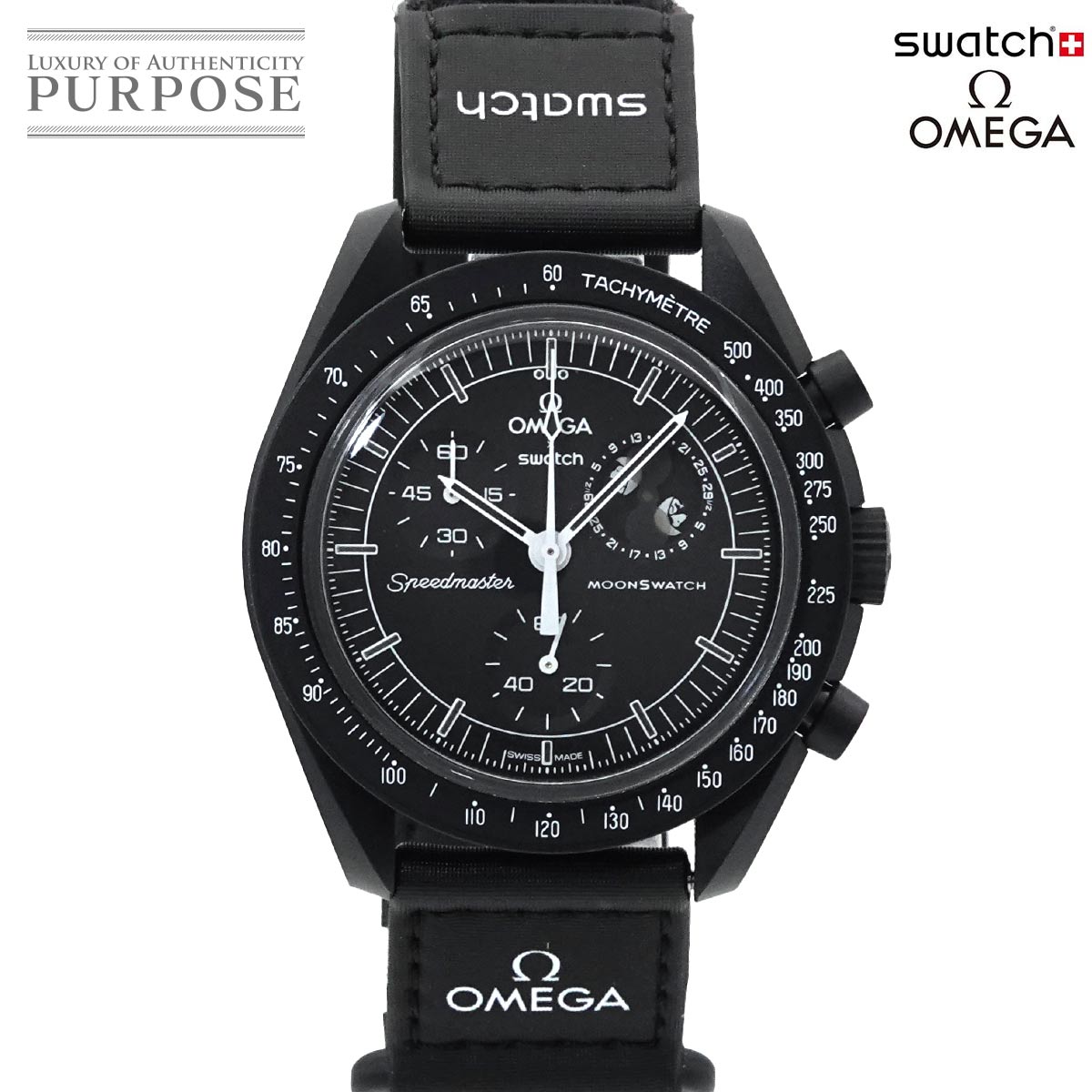 swatch OMEGA×swatch バイオセラミック ミッショントゥザムーンフェイズ ニュームーン SO33B700 クロノグラフ メンズ 腕時計 ブラック クォーツ Mission To The Moon スウォッチ 90319556