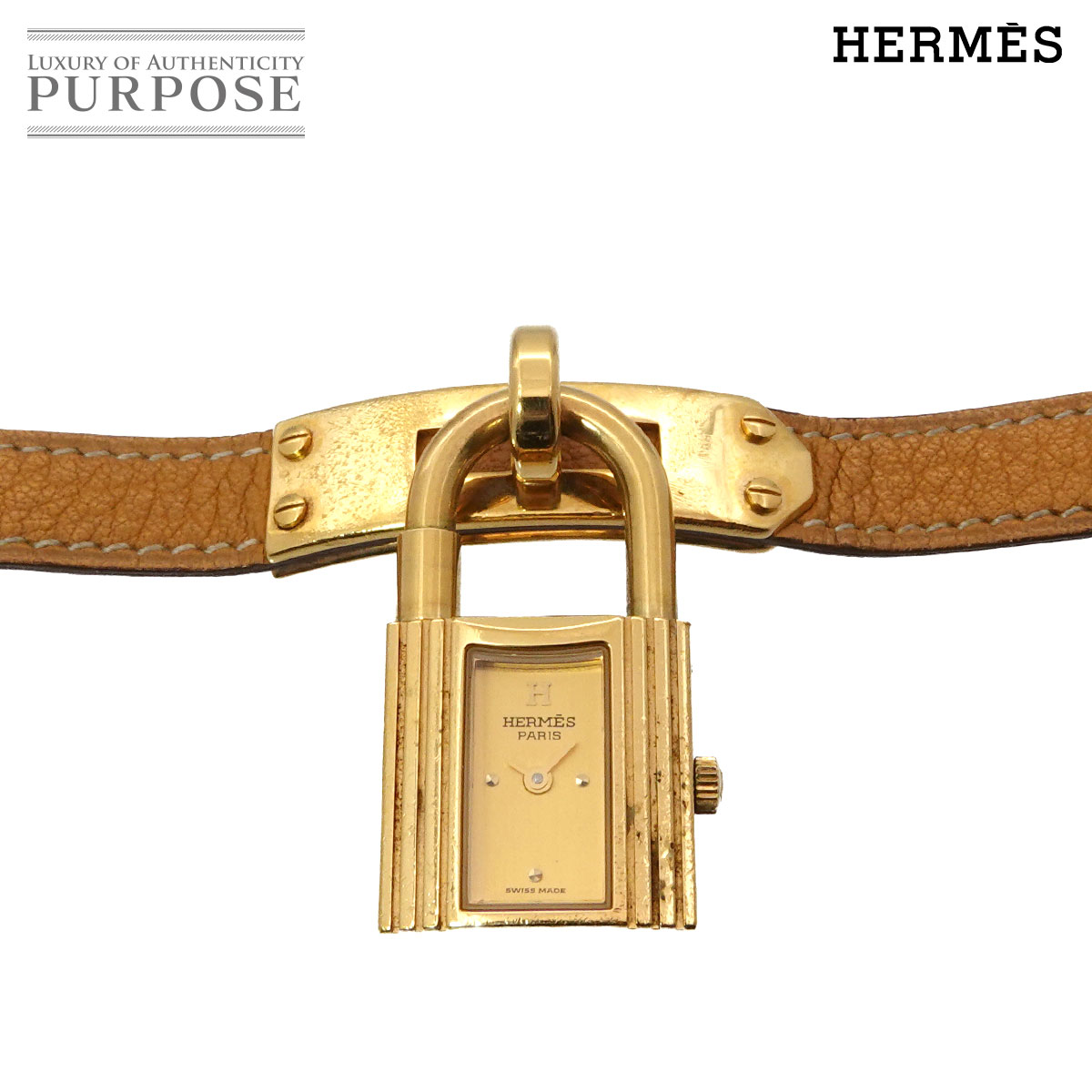 HERMES ケリーウォッチ ヴィンテージ レディース 腕時計 ゴールド イエロー クォーツ ウォッチ カデナ Kelly Watch エルメス 90320020