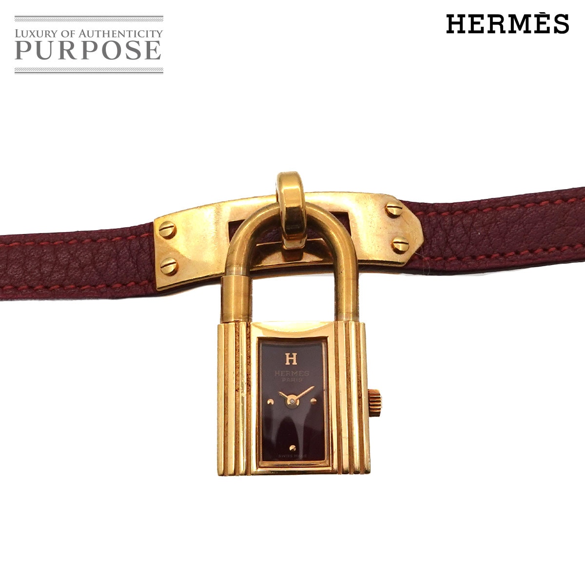 HERMES ケリーウォッチ ヴィンテージ レディース 腕時計 ボルドー クォーツ ウォッチ カデナ Kelly Watch エルメス 90320054