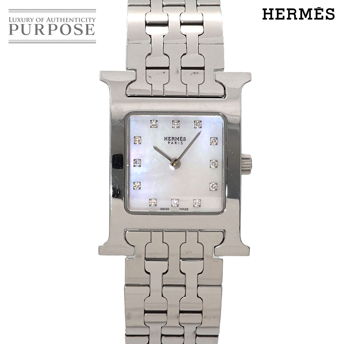 HERMES Hウォッチ HH1 210 レディース 腕時計 12P ダイヤ ホワイトシェル クォーツ ウォッチ H Watch エルメス 90320074