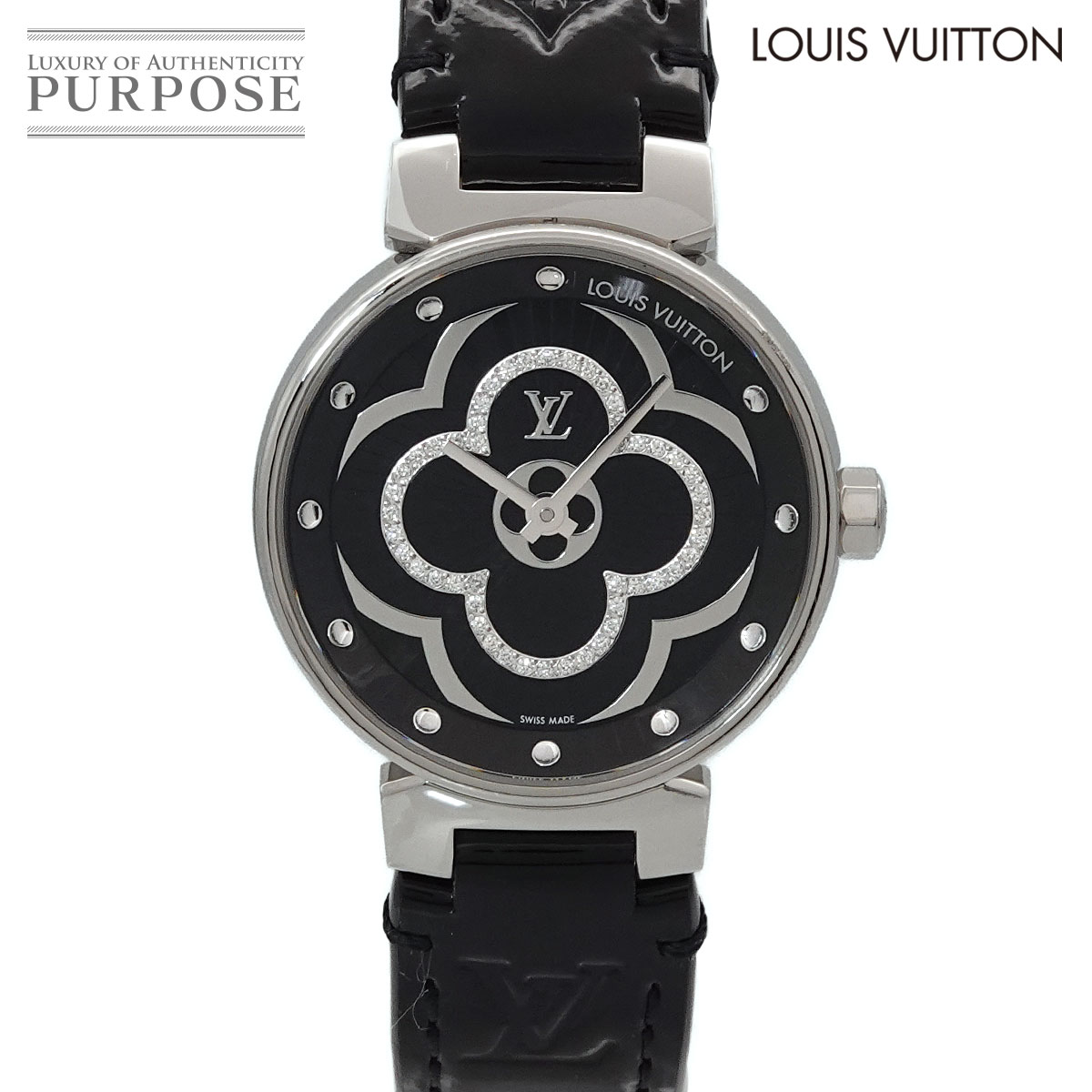 LOUIS VUITTON タンブール ムーン ディヴァインPM QA018 レディース 腕時計 ダイヤモンド ブラック クォーツ ウォッチ Tambour ルイ ヴィトン 90321235