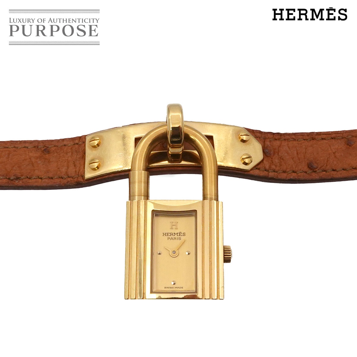 HERMES ケリーウォッチ ヴィンテージ レディース 腕時計 ゴールド ブラウン クォーツ ウォッチ カデナ Kelly Watch エルメス 90322080