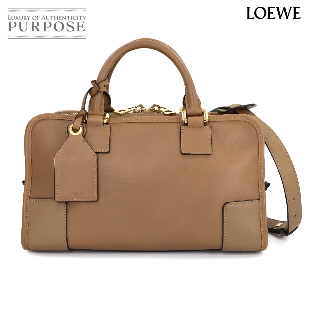 LOEWE アマソナ 28 2way ハンド ショルダー バッグ レザー ブラウン 352.30.N03 ゴールド 金具 Amazona ロエベ 90314544