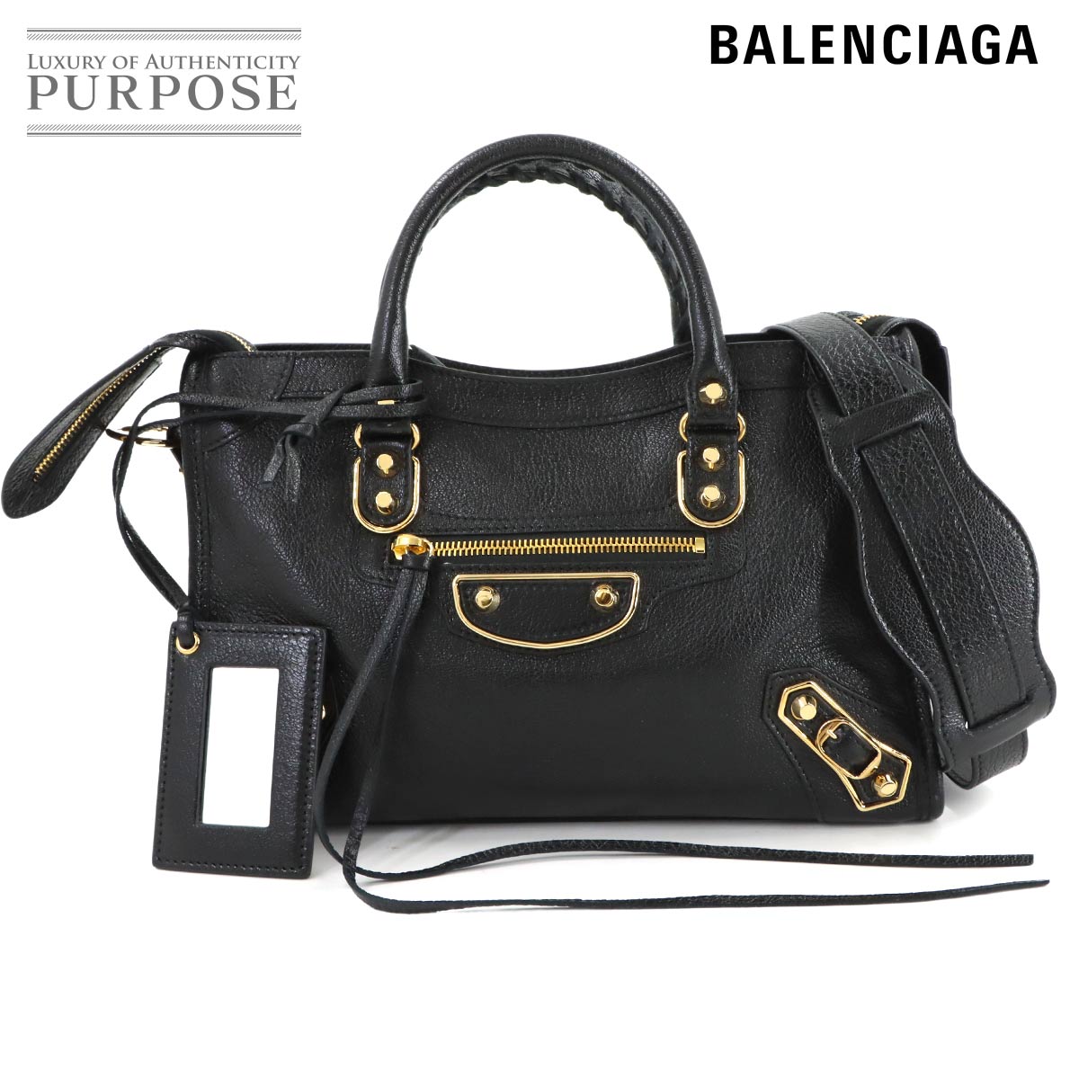 BALENCIAGA クラシック メタリック エッジ シティ 2way ハンド ショルダー バッグ レザー ブラック 432831 Classic Metallic Edge City Bag バレンシアガ 90317417