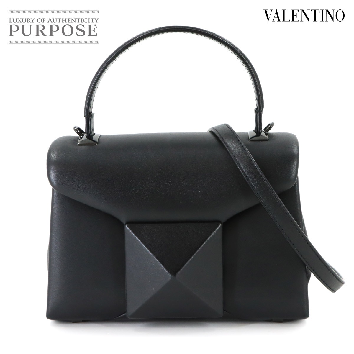 VALENTINO GARAVANI ワンスタッズ 2way ハンド ショルダー バッグ ラムスキン ブラック 1W0B0L13XMC One Stud Bag ヴァレンティノ ガラヴァーニ 90320681