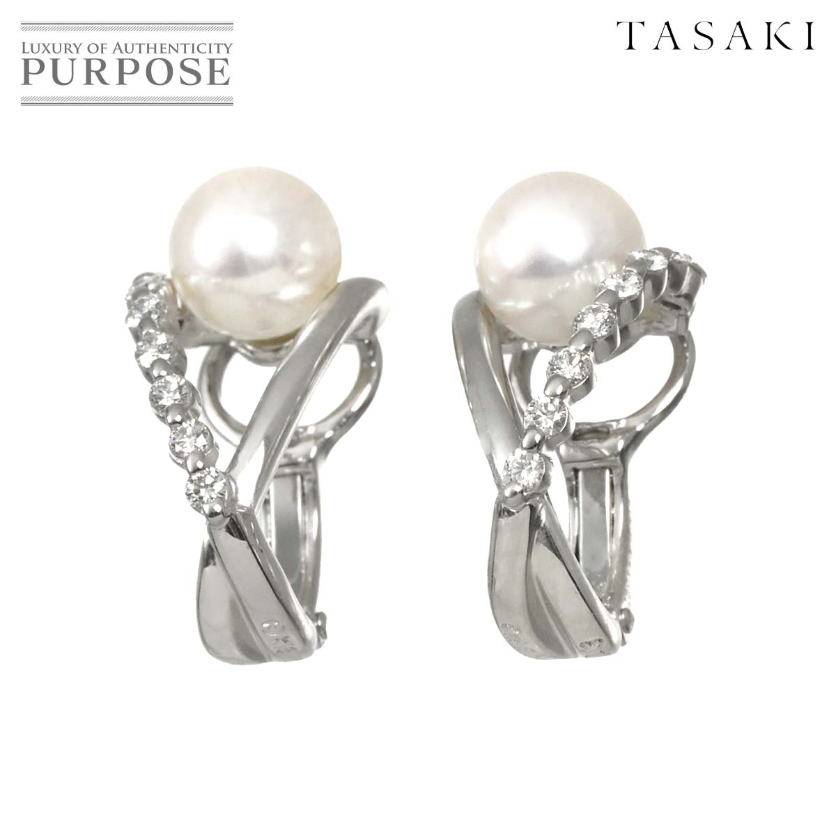 TASAKI アコヤ真珠 6.8mm ダイヤ 0.13ct/0.13ct イヤリング K18 WG ホワイトゴールド 750 パール 田崎真珠 Earrings Clip on タサキ 90311509
