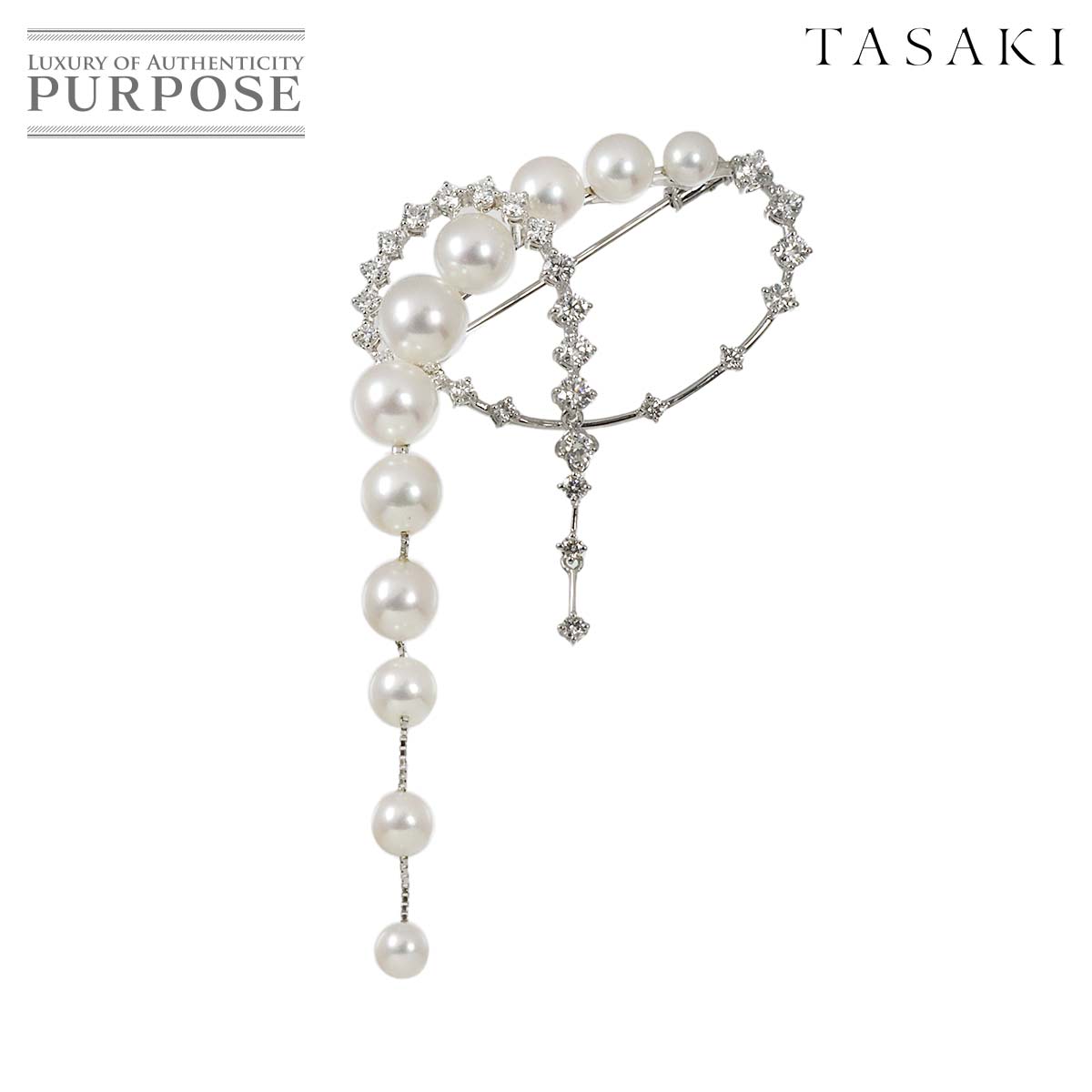 TASAKI アコヤ真珠 7.9-4.6mm ダイヤ 1.58ct ブローチ K18 WG ホワイトゴールド パール 田崎真珠 Akoya Pearl Brooch【証明書付き】 タサキ 90311523