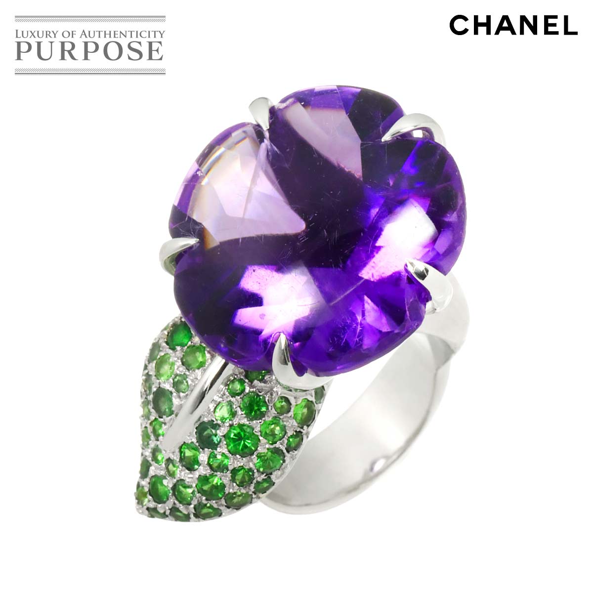 CHANEL カメリア 13.5号 リング アメジスト ガーネット K18 WG ホワイトゴールド 750 指輪 Amethyst Ring シャネル 90316785