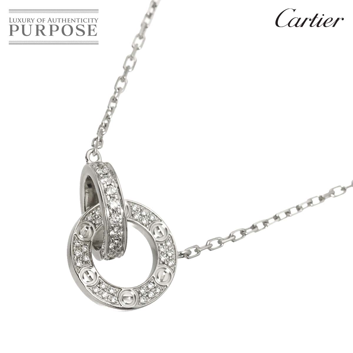 Cartier ラブ サークル ダイヤ ネックレス 41cm K18 WG ホワイトゴールド 750 Love Circle Necklace【証明書付き】 カルティエ 90317098