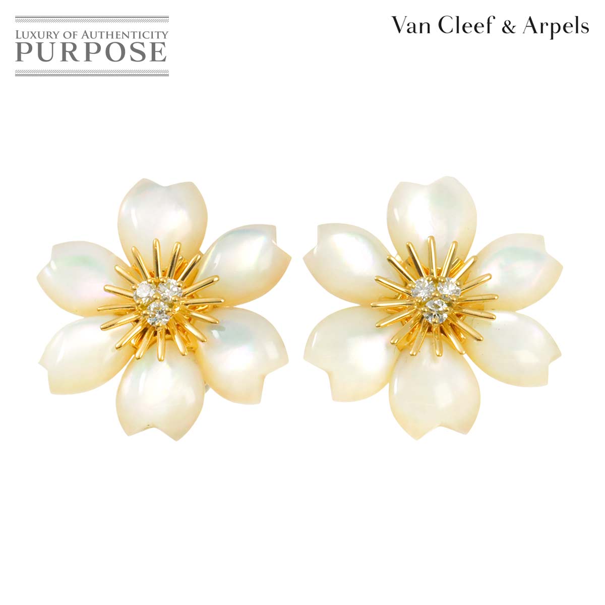 Van Cleef & Arpels ローズ ド ノエル ミニ ピアス シェル ダイヤ K18 YG 750 Earrings Pierced【証明書付き】ヴァンクリーフ&アーペル 90317807