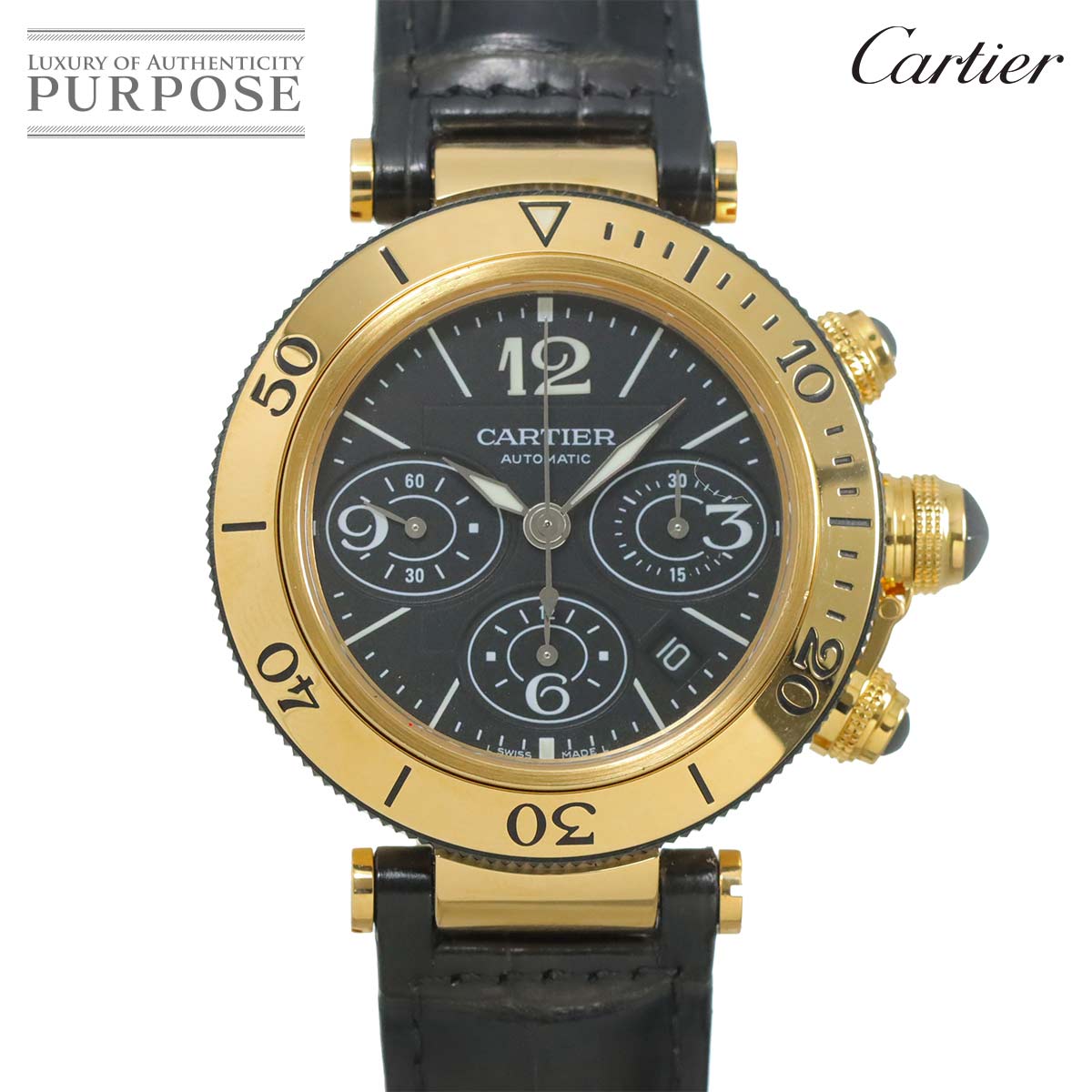 Cartier パシャ シータイマー クロノグラフ W3030017 メンズ 腕時計 デイト ブラック K18YG オートマ 自動巻き ウォッチ カルティエ 90315245