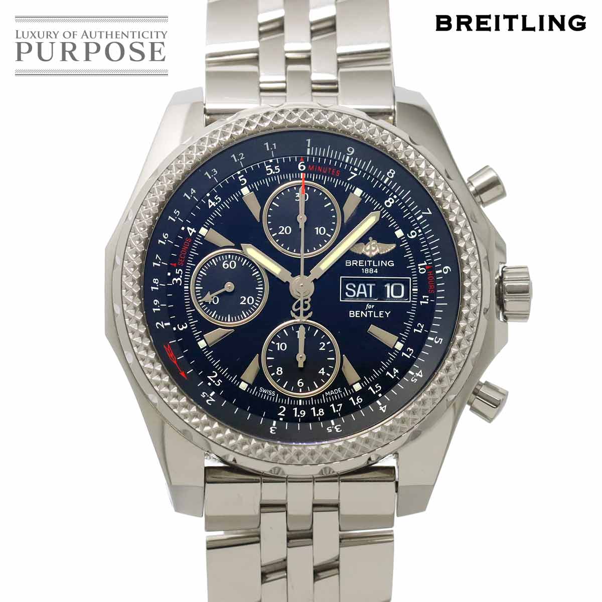 BREITLING ベントレーGT A13362 クロノグラフ 日本限定 メンズ 腕時計 デイデイト ブラック オートマ 自動巻き ウォッチ Bentley GT ブライトリング 90321247