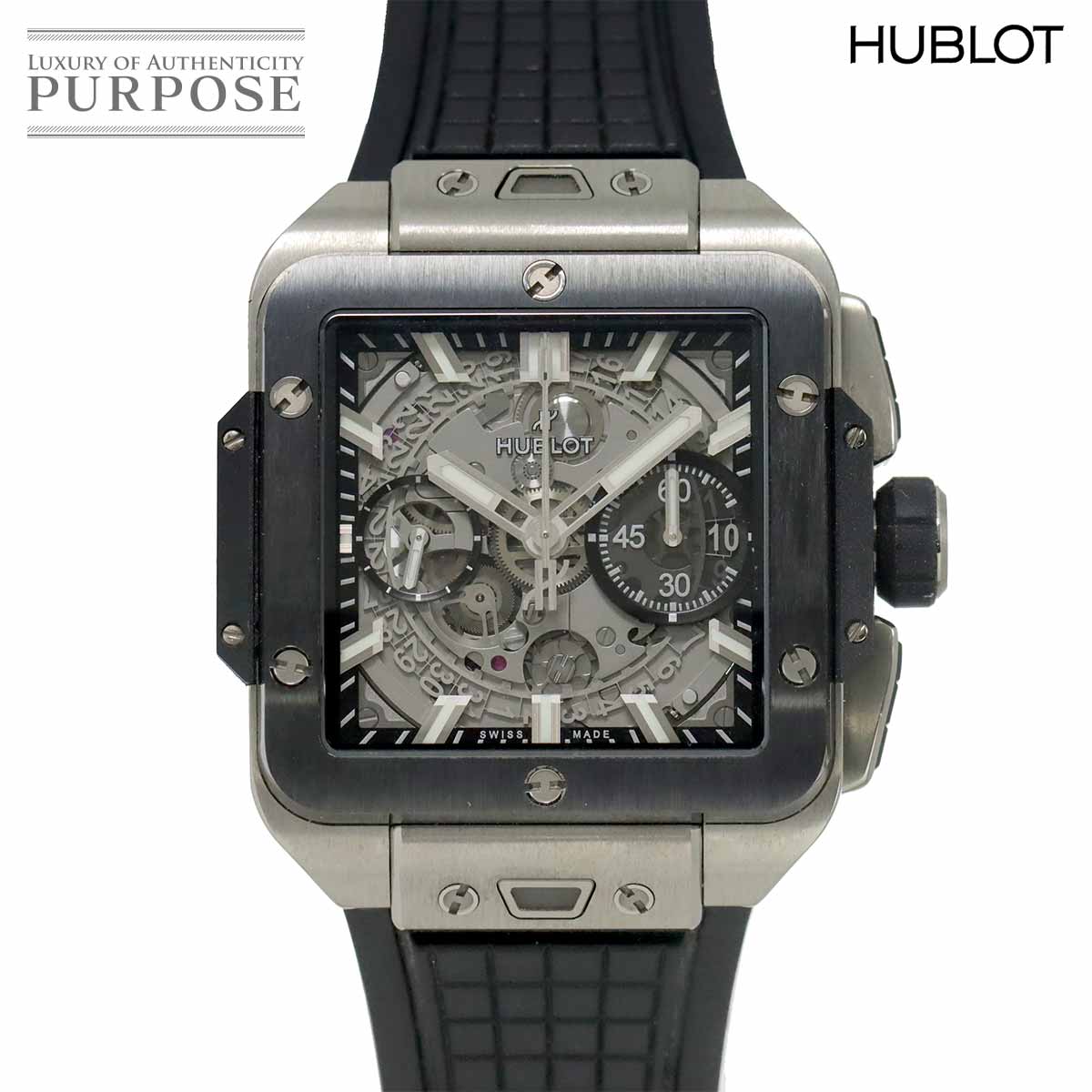 HUBLOT スクエアバン 42mm チタニウム セラミック 821 NM 0170 RX クロノグラフ メンズ 腕時計 デイト スケルトン 自動巻き Square bang ウブロ 90321483