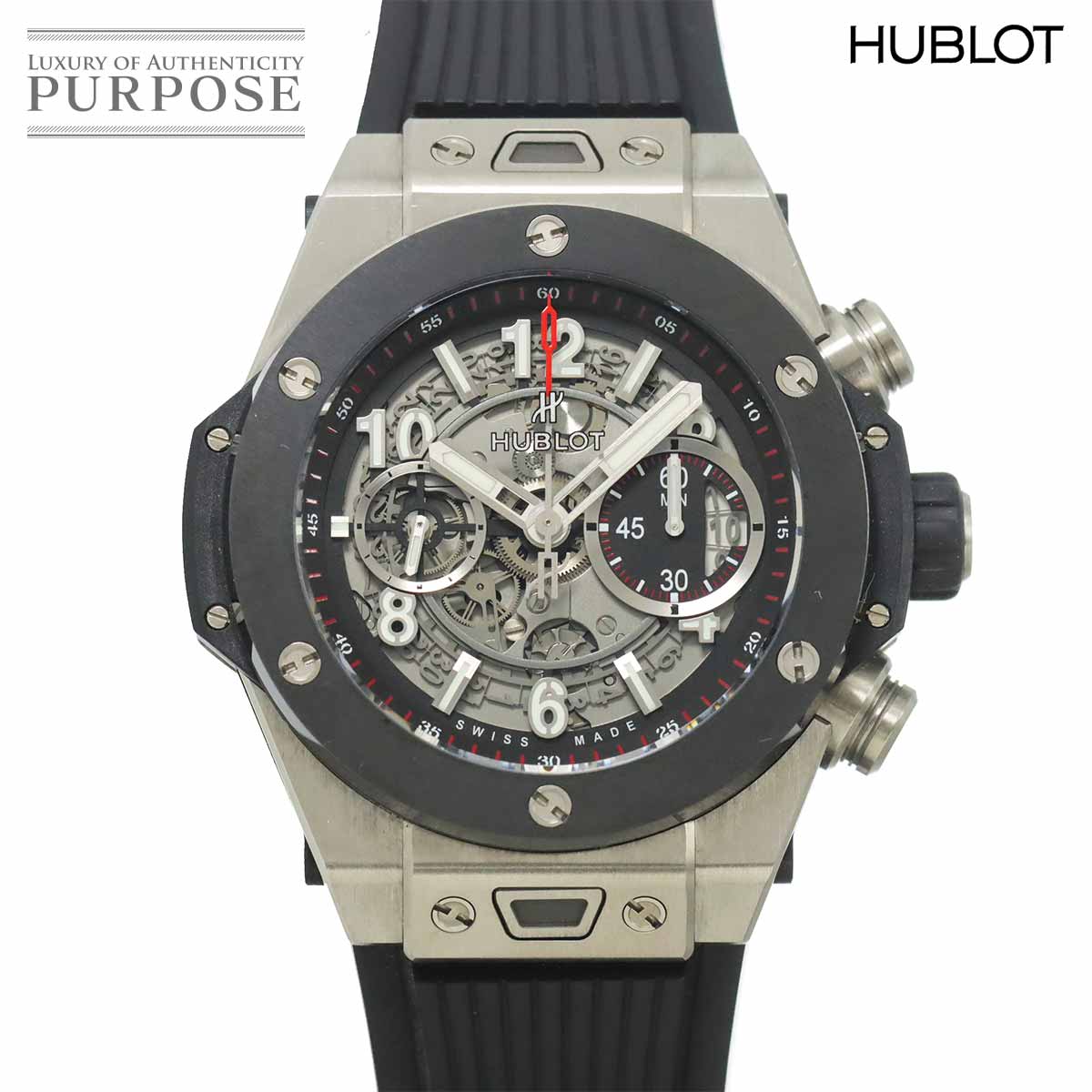 HUBLOT ビッグバン ウニコ 45mm チタニウム セラミック 411 NM 1170 RX クロノグラフ メンズ 腕時計 デイト スケルトン 自動巻き Big bang ウブロ 90321485