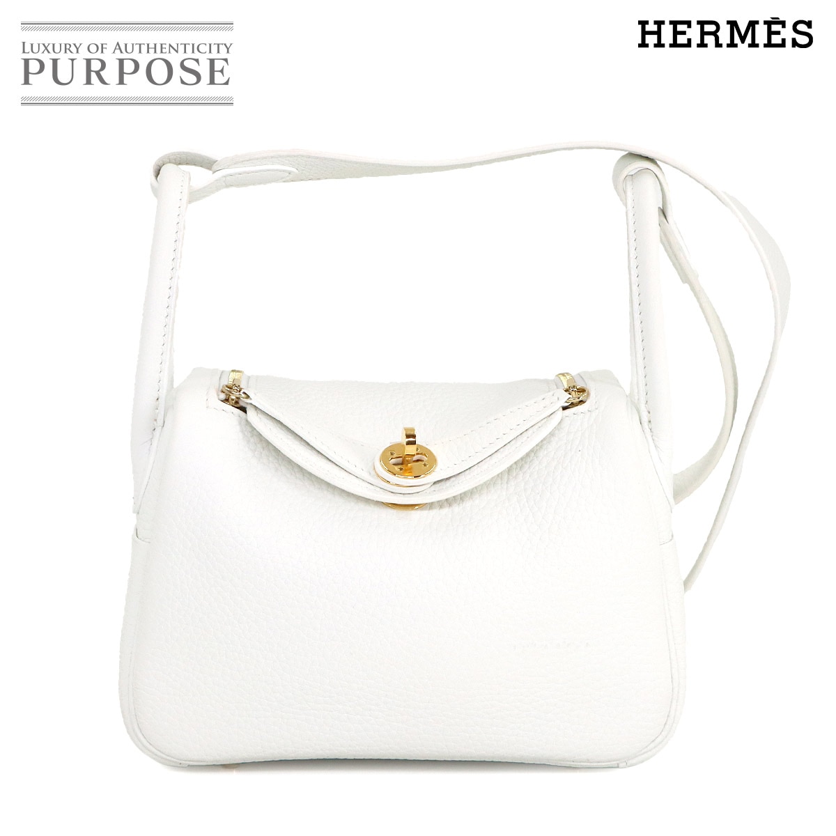 HERMES リンディ ミニ 2way ハンド ショルダー バッグ トリヨンクレマンス ニューホワイト B刻印 ゴールド 金具 Lindy Mini エルメス 90309306