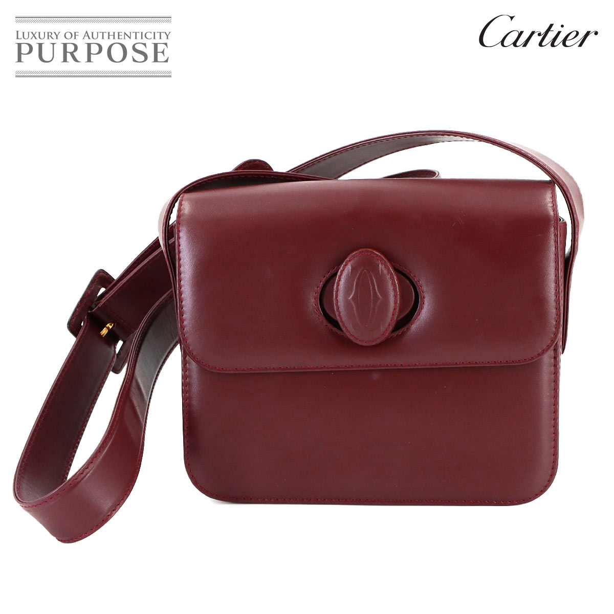 Cartier マストライン ショルダー バッグ レザー ボルドー ゴールド 金具 Must Line Shoulder Bag カルティエ 90317151
