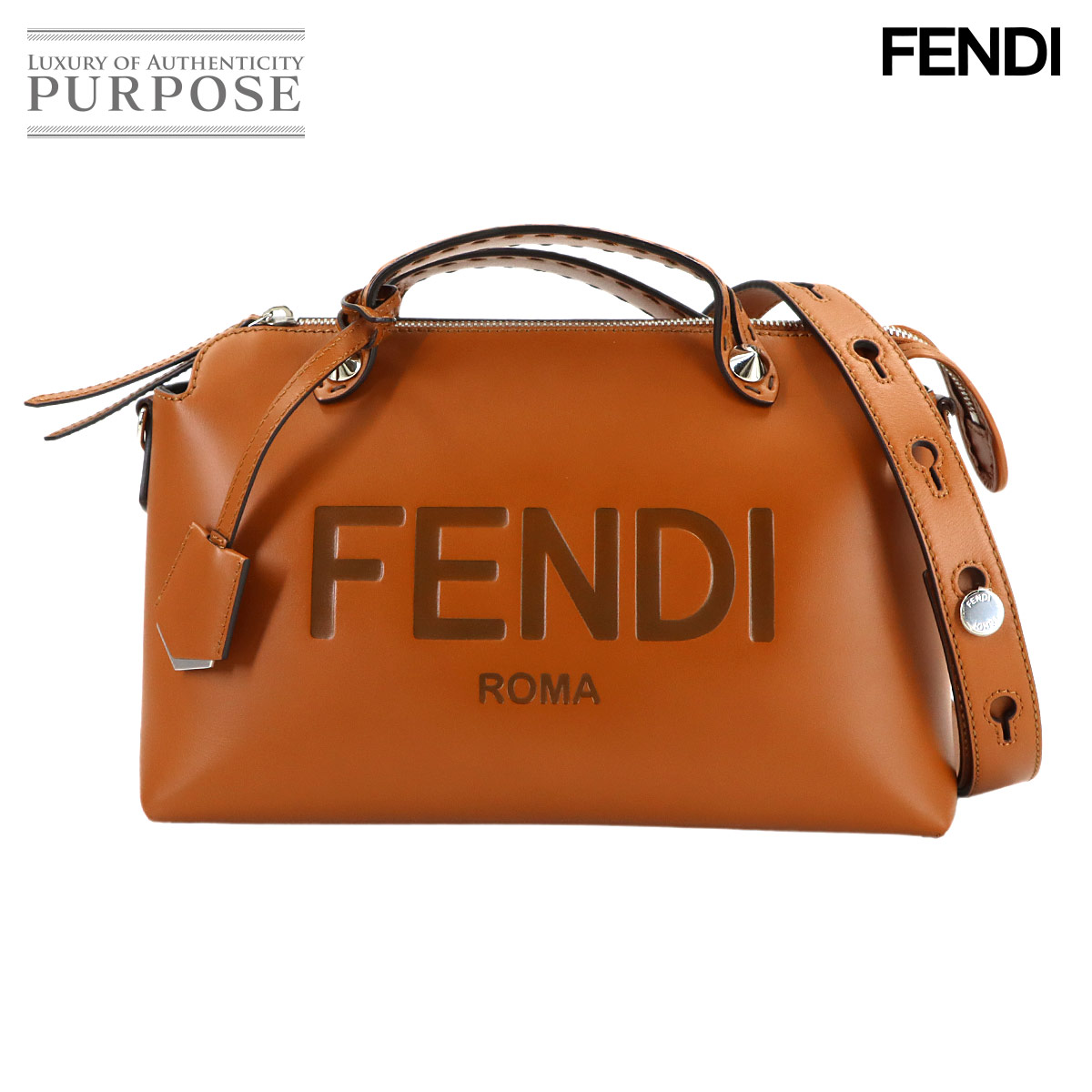 FENDI ズッカ トート バッグ キャンバス レザー ブラウン ブラック