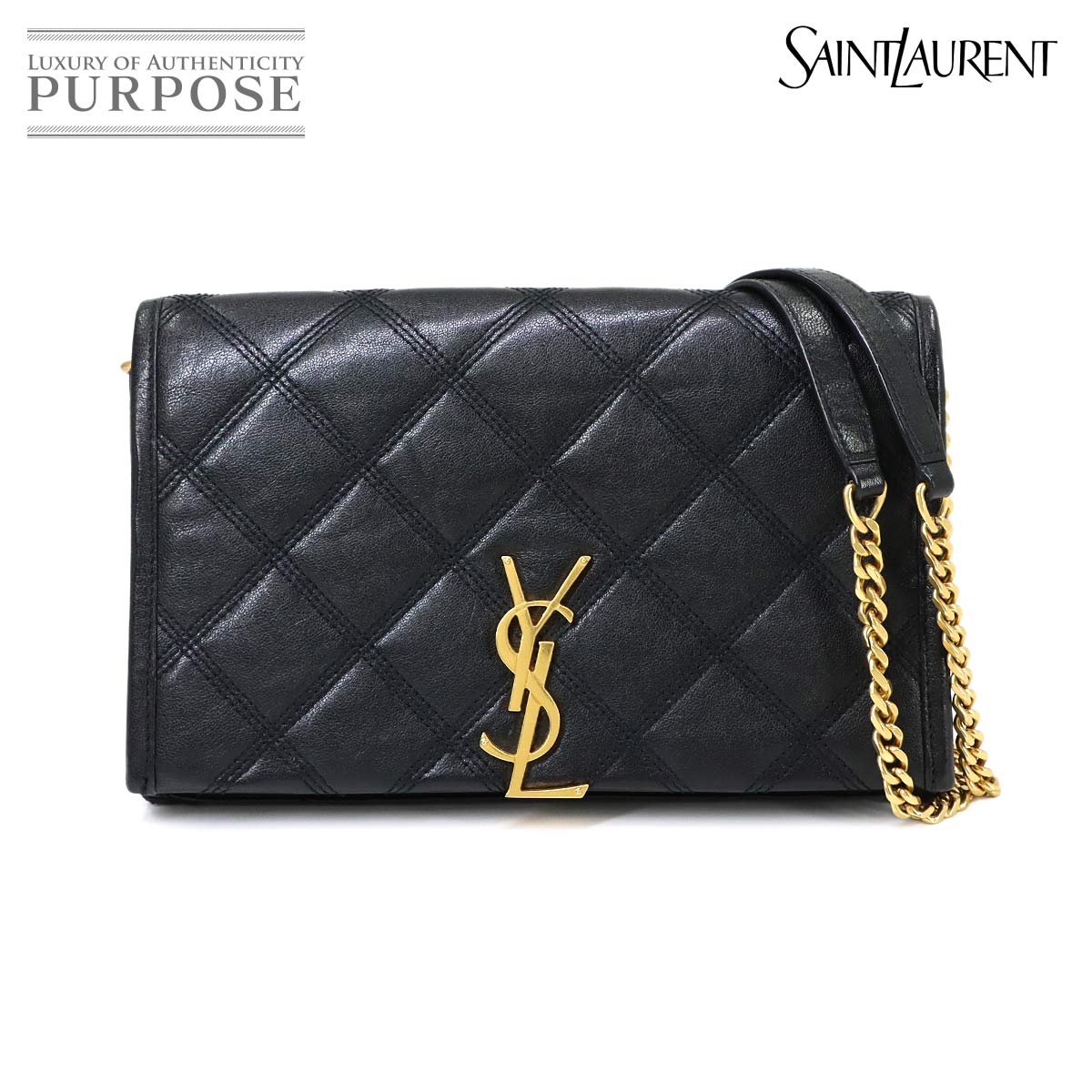 SAINT LAURENT ベッキー チェーン ウォレット 長財布 レザー ブラック 585031 Becky Chain Wallet サンローラン 90318241