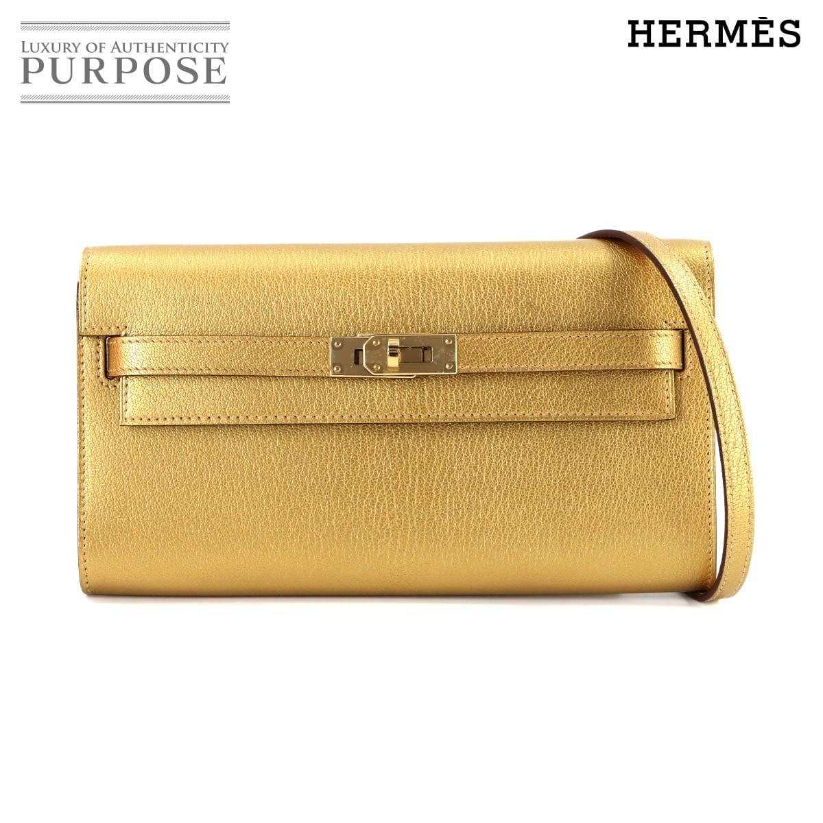 HERMES ケリー トゥーゴー ショルダー ウォレット 二つ折り 長財布 シェーブルシャムキラ ドレ G刻印 Kelly To Go エルメス 90320736