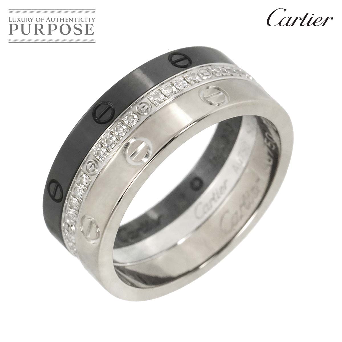 Cartier ラブ スリーフープ #52 リング パヴェダイヤ セラミック K18 WG ホワイトゴールド 750 指輪 Love Ring カルティエ 90316792
