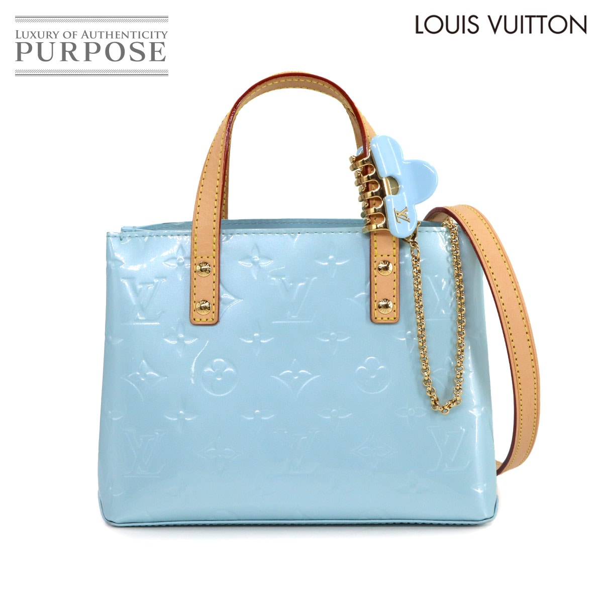 LOUIS VUITTON LVリミックス ヴェルニ リード PM 2way ハンド ショルダー バッグ レザー スカイ M24144 ゴールド 金具 Vernis Reede PM ルイ ヴィトン 90309892