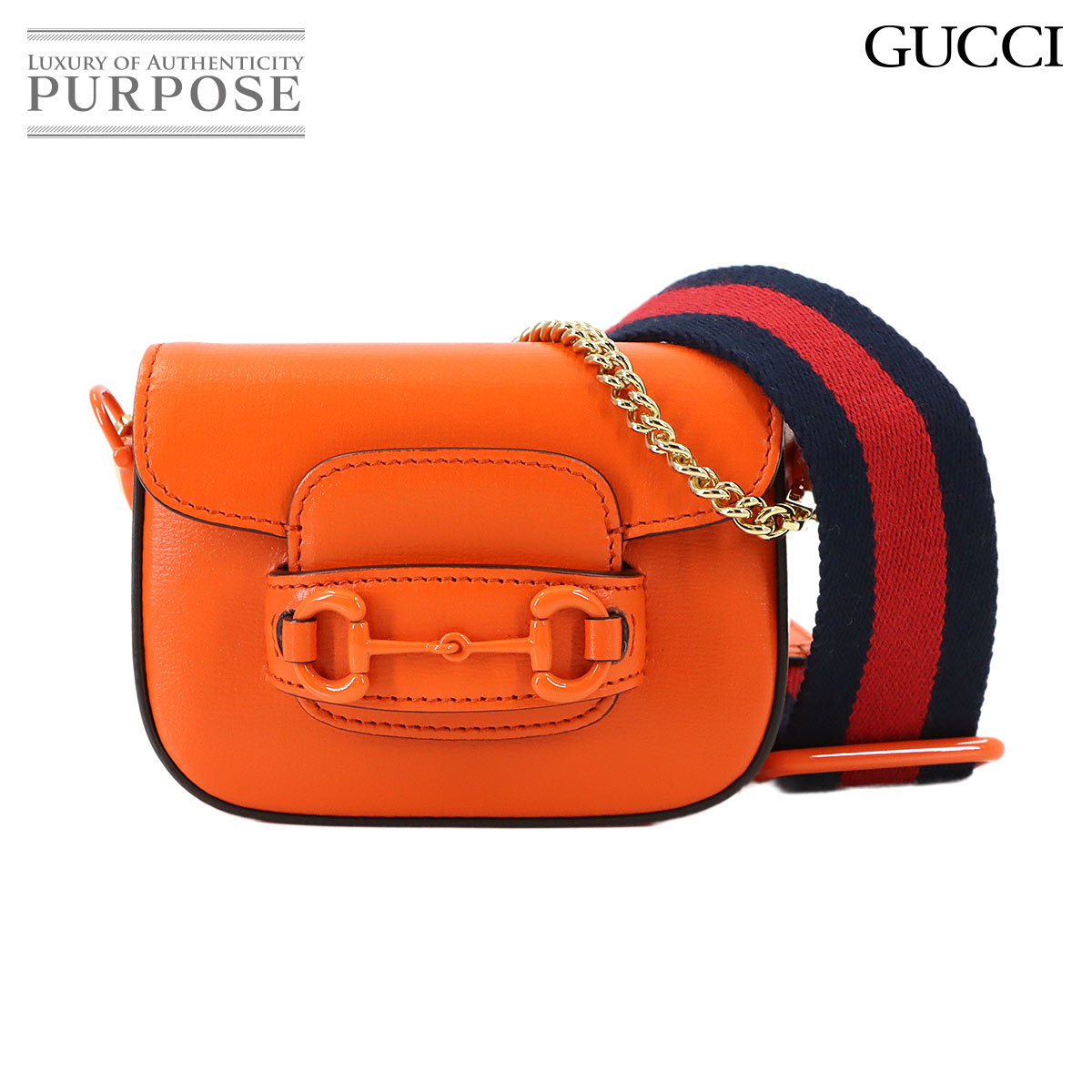 GUCCI ホースビット 1955 ミニ 2way チェーン ハンド ショルダー バッグ レザー オレンジ 726863 Horsebit 1955 Bag グッチ 90317155