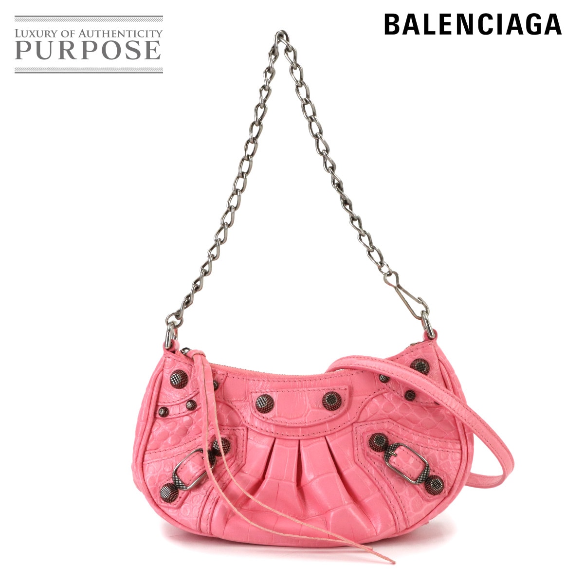 BALENCIAGA ル カゴール ミニ 2way チェーン ハンド ショルダー バッグ レザー ピンク 695814 Le Cagole Mini Bag バレンシアガ 90317953