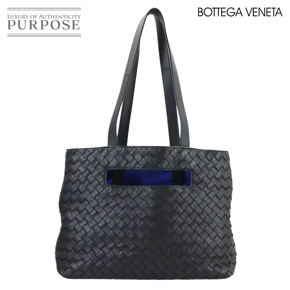 BOTTEGA VENETA イントレチャート ザ スロット トート バッグ レザー ブラック ブルー 592881 Intrecciato The Slot Bag ボッテガ ヴェネタ 90318047