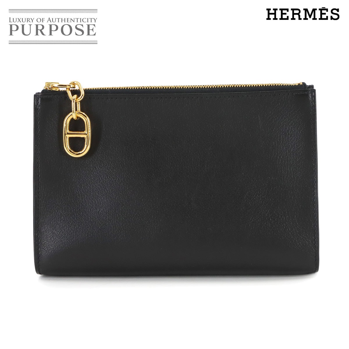 HERMES ジップアンドゴー PM ポーチ エバーカラー ブラック K刻印 シェーヌダンクル ゴールド 金具 Zipengo Pouch エルメス 90318925
