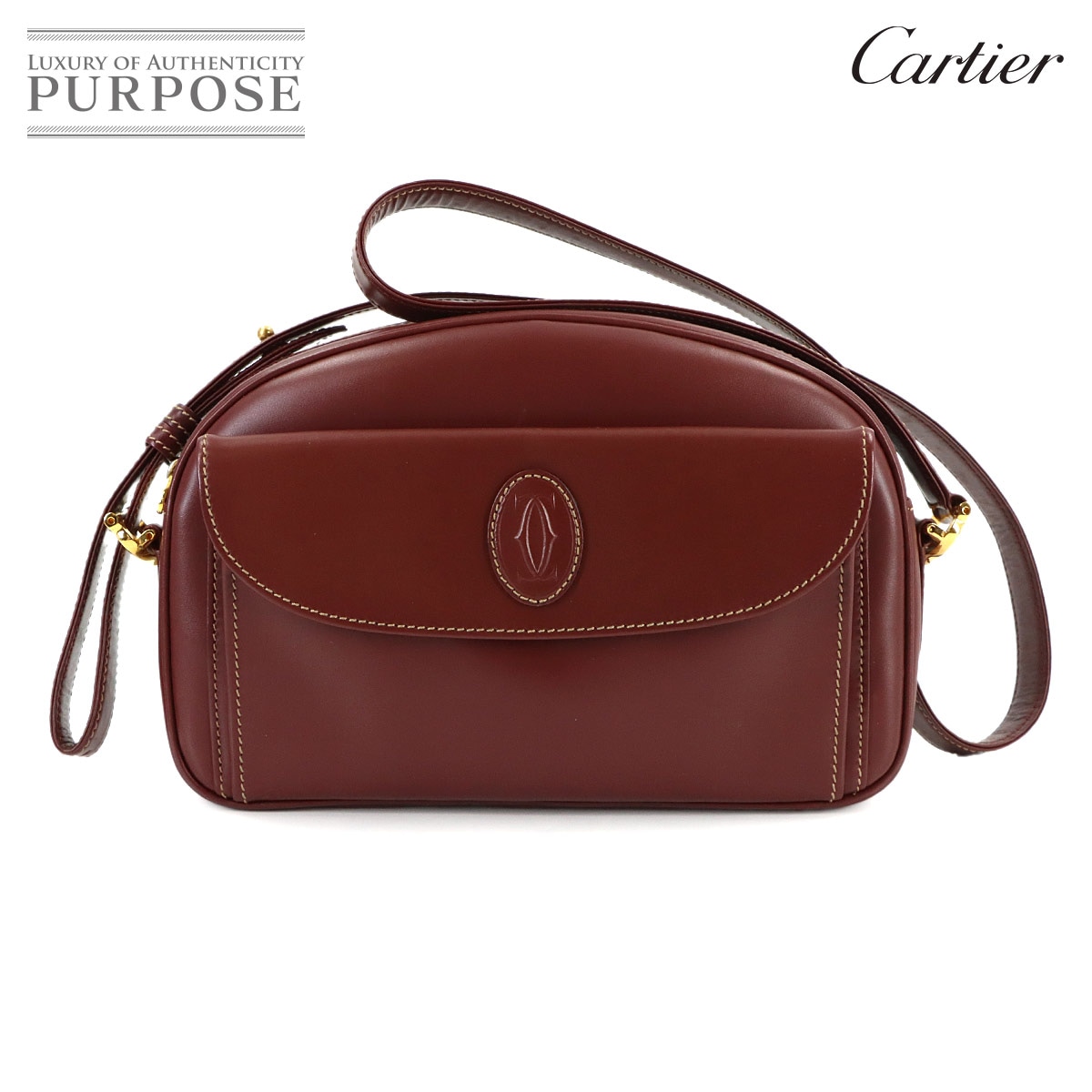 Cartier マストライン ショルダー バッグ レザー ボルドー ゴールド 金具 Must Line Shoulder Bag カルティエ 90319959