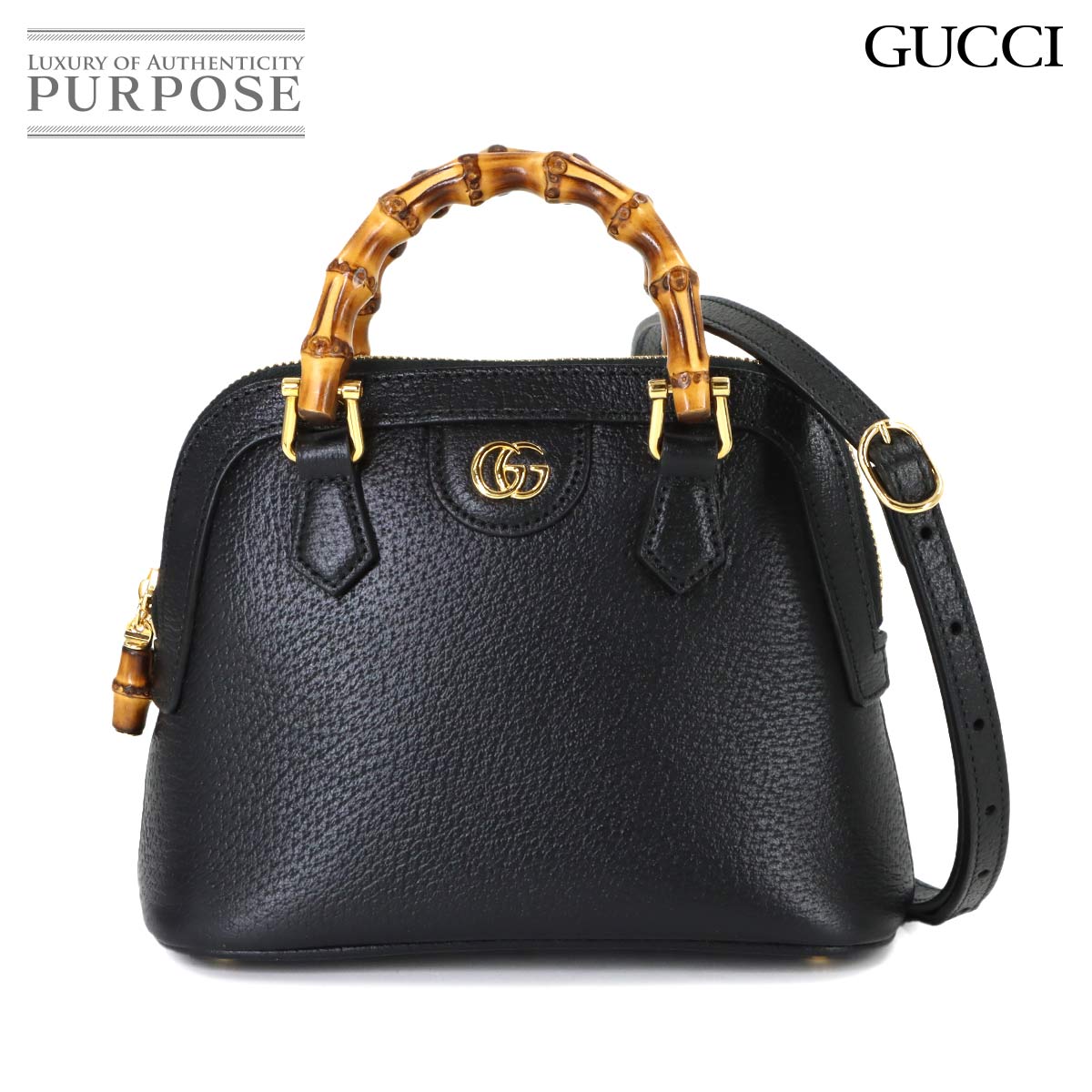 GUCCI ダイアナ ミニ 2way ハンド ショルダー バッグ レザー バンブー ブラック 715775 Diana Mini Shoulder Bag グッチ 90320672