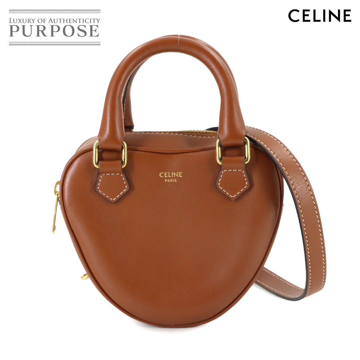 CELINE ハート ミディアム 2way ハンド ショルダー バッグ レザー タン ブラウン 198223 Medium Heart Bag セリーヌ 90320795