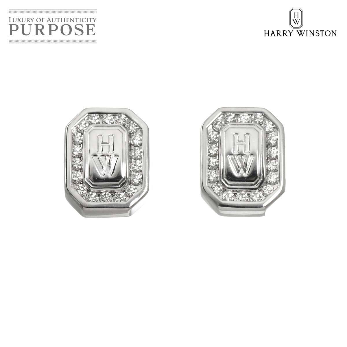 HARRY WINSTON HW ロゴ ダイヤ ピアス K18 WG ホワイトゴールド 750 Diamond Earrings Pierced【証明書付き】 ハリー ウィンストン 90317121