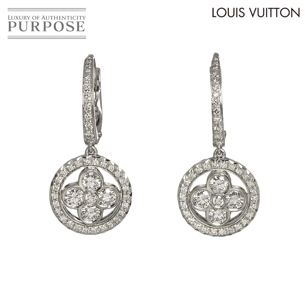 LOUIS VUITTON モノグラム イディール ダイヤ ピアス K18 WG ホワイトゴールド 750 Earrings Pierced ルイ ヴィトン 90317487