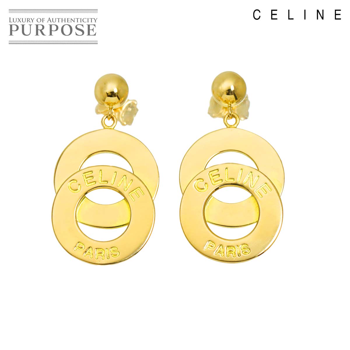 CELINE サークル ピアス K18 YG イエローゴールド 750 ロゴ Earrings Pierced セリーヌ 90318525