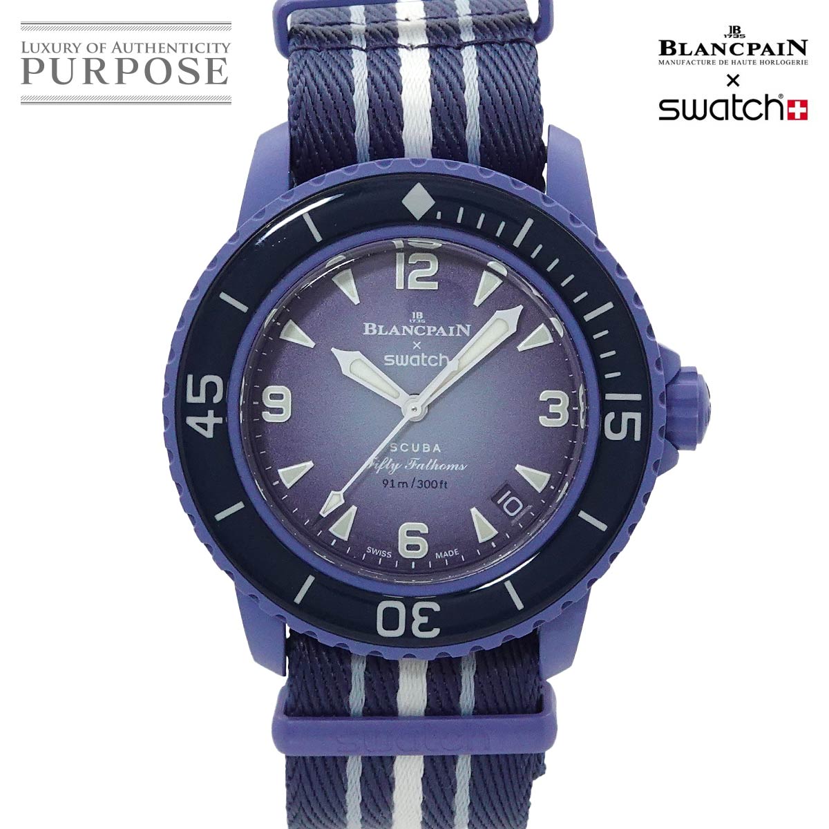 swatch Blancpain×swatch フィフティ ファゾムス アトランティック オーシャン SO35A100 メンズ 腕時計 デイト ブルー オートマ 自動巻き Atlantic Ocean スウォッチ 90322073