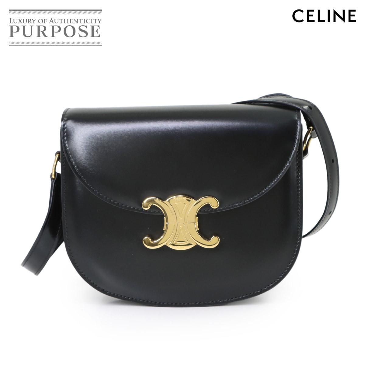 CELINE チェーン ショルダー バッグ マトラッセ レザー ブラック