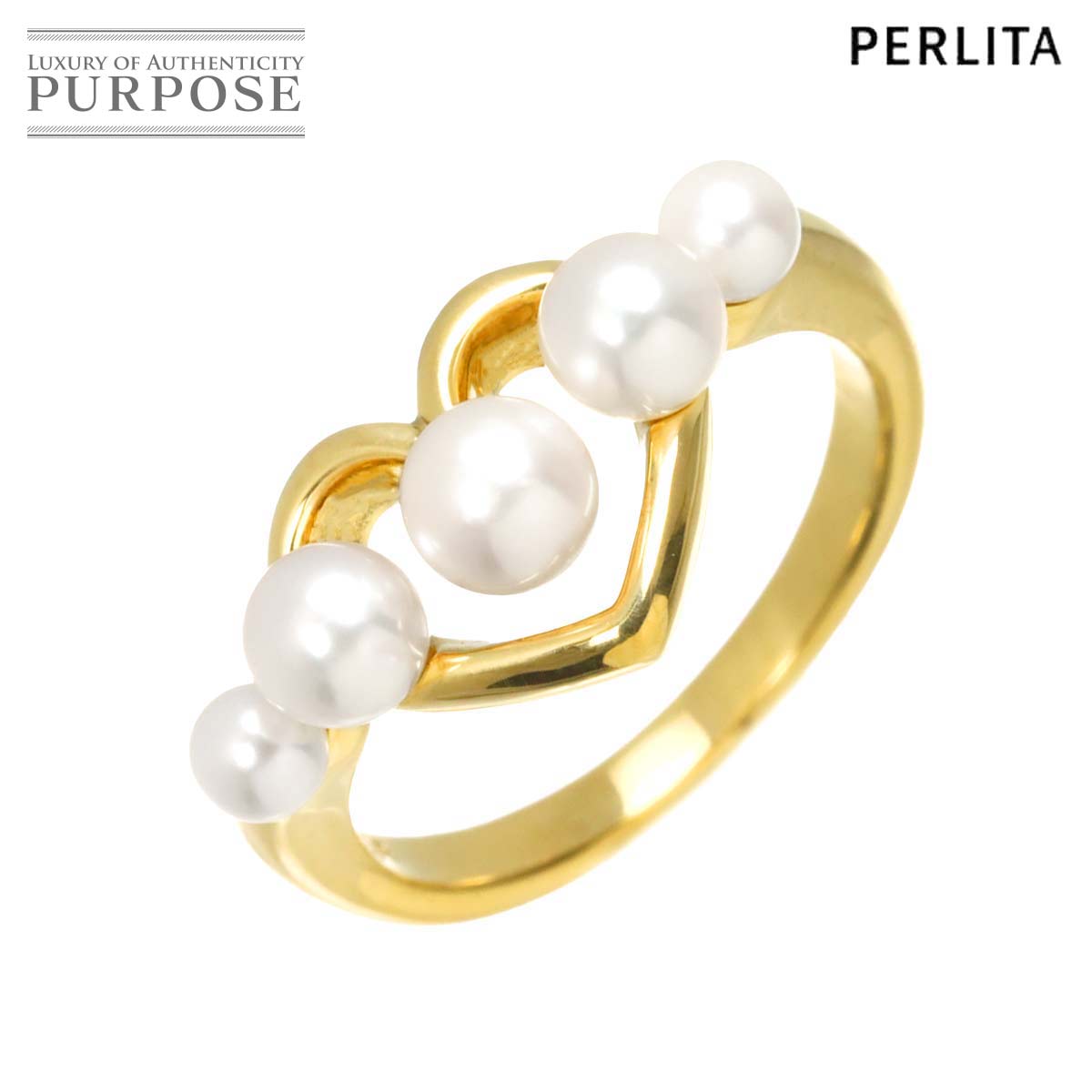MIKIMOTO ペルリータ アコヤ真珠 4.4-3.0mm リング 9号 K18 YG イエローゴールド 750 パール 指輪 ハート Akoya Pearl Ring ミキモト 90318468