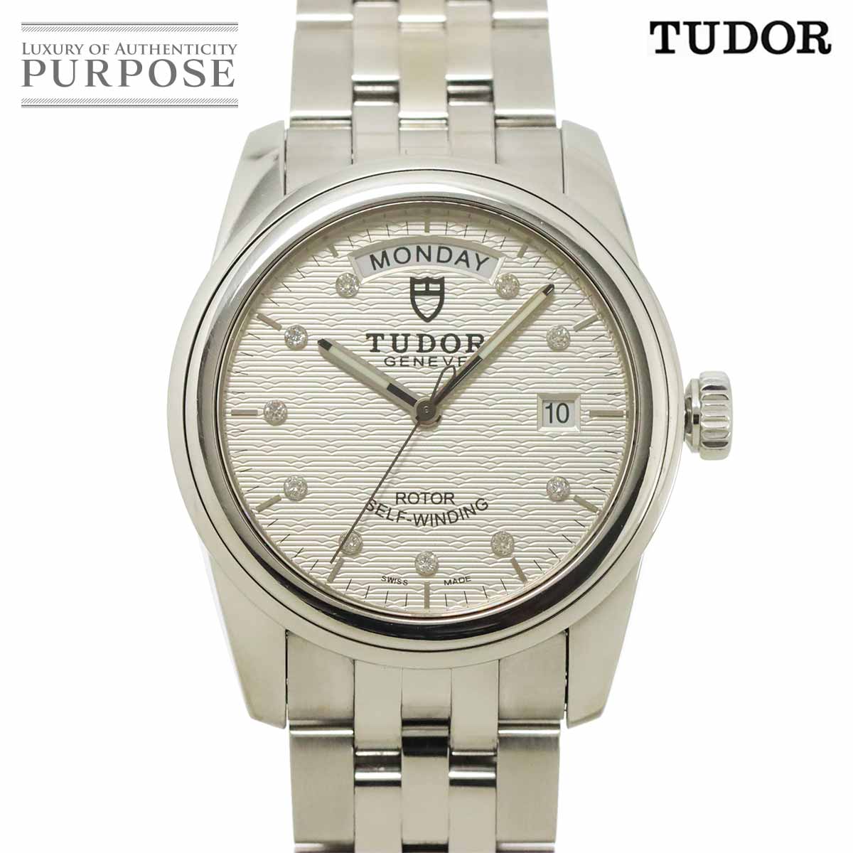 TUDOR グラマー デイトデイ 56000 10P ダイヤ メンズ 腕時計 シルバー オートマ 自動巻き ウォッチ Glamour チューダー チュードル 90316937