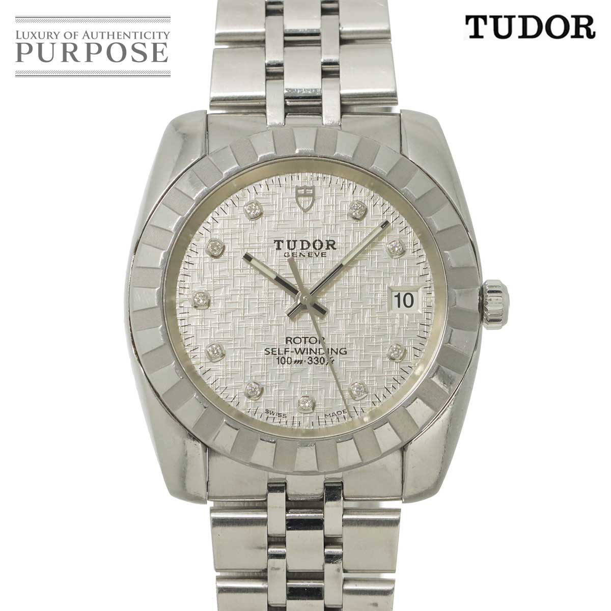 TUDOR クラシック デイト 21010 10P ダイヤ メンズ 腕時計 シルバー オートマ 自動巻き ウォッチ Classical Date チューダー チュードル 90322525