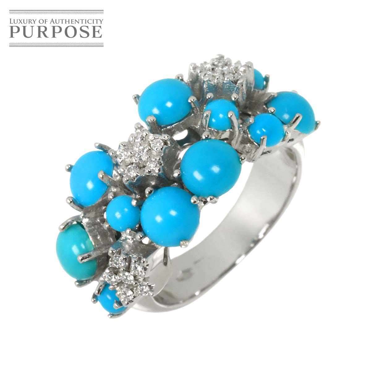 リング 12.5号 トルコ石 ダイヤ K18 WG ホワイトゴールド 750 ターコイズ 指輪 【ソーティング付き】 Turquoise Ring 90313624