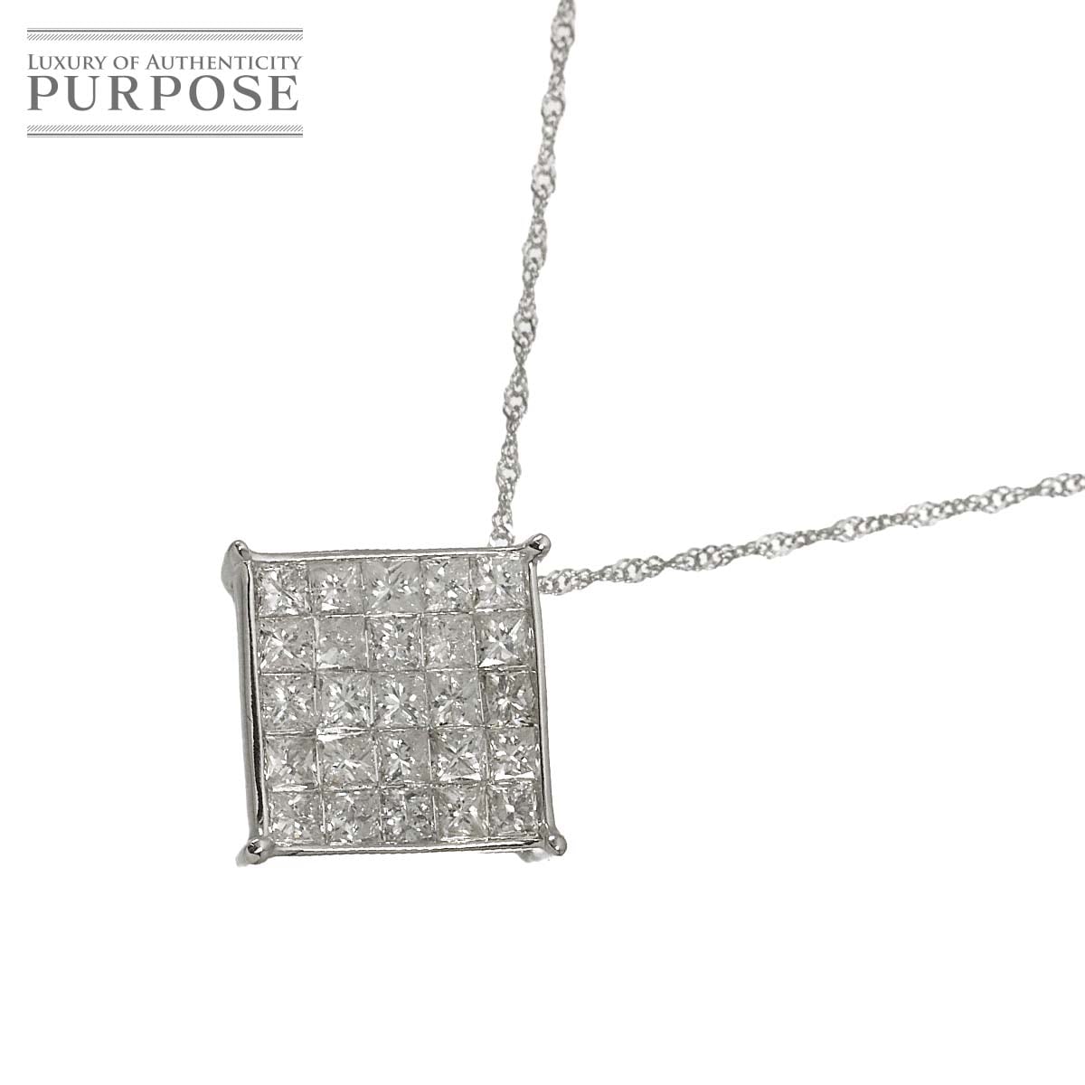 ダイヤ 1.00ct ネックレス 42cm K18 WG ホワイトゴールド 750 Diamond Necklace 90315985