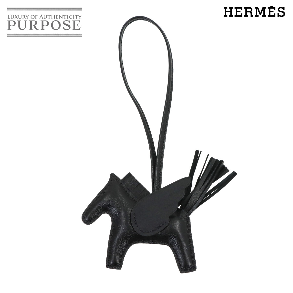 HERMES ソーブラック ロデオ ペガサス PM バッグチャーム アニョーミロ スイフト K刻印 Rodeo Pegasus エルメス 90322503