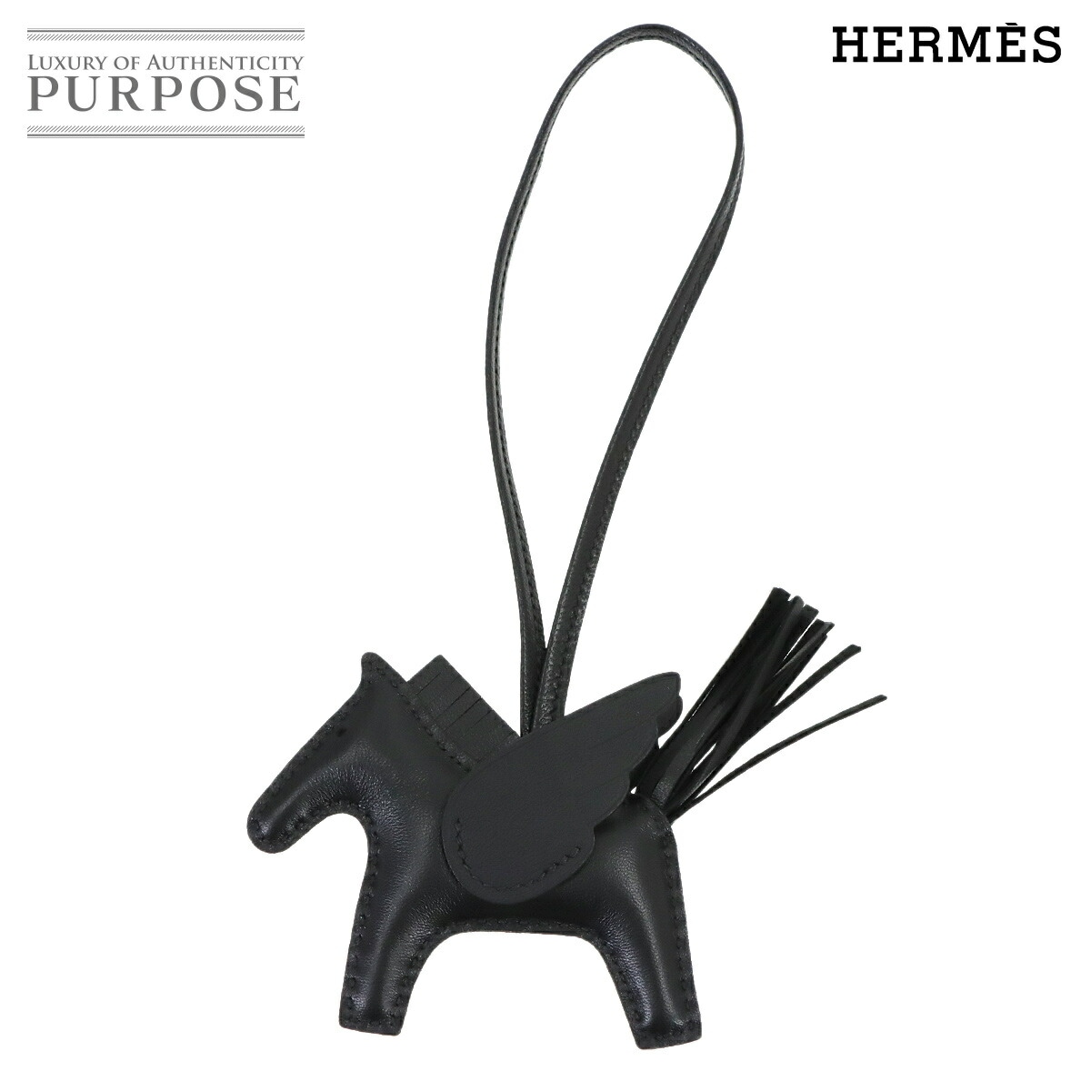 HERMES ソーブラック ロデオ ペガサス PM バッグチャーム アニョーミロ スイフト K刻印 Rodeo Pegasus エルメス 90322504