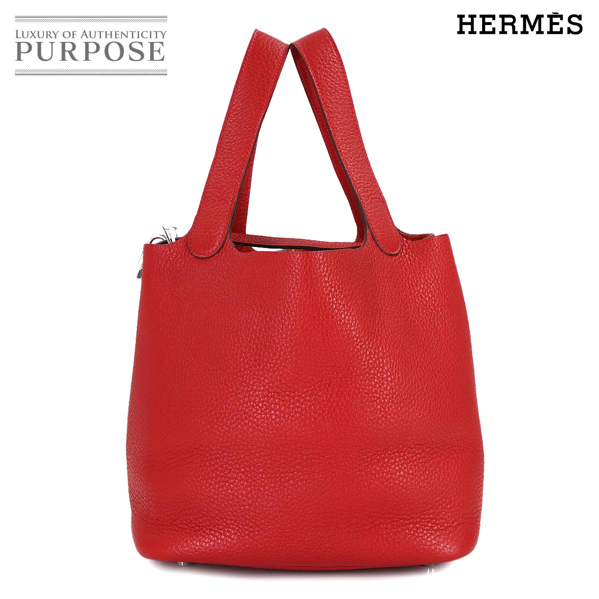 HERMES ピコタンロック 22 MM ハンド バッグ トリヨンクレマンス ルージュカザック A刻印 シルバー 金具 Picotin Lock エルメス 90322680