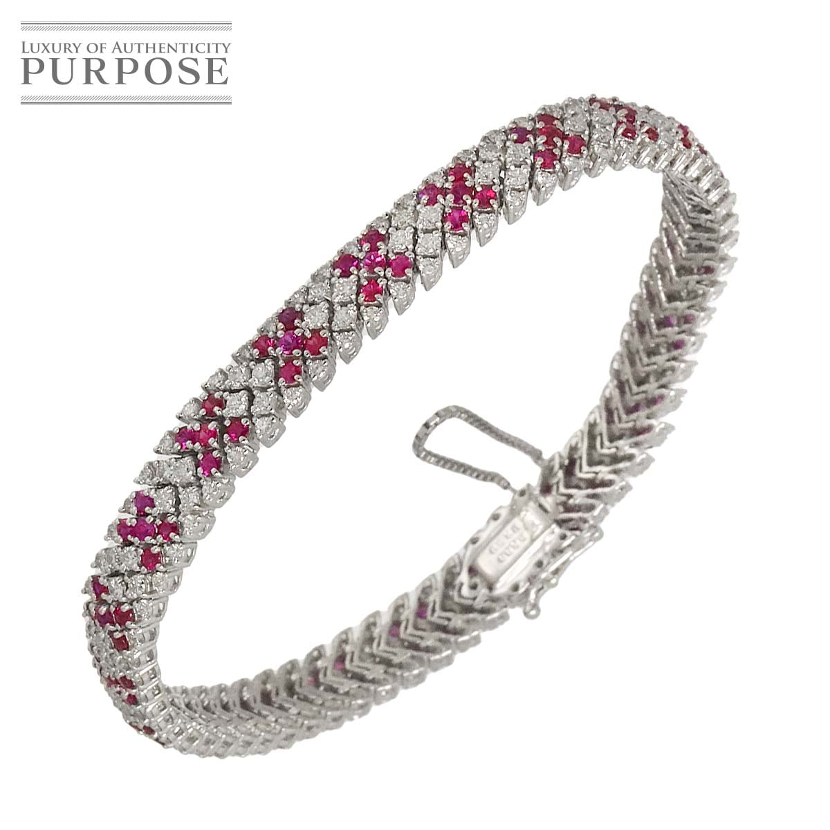 ルビー 3.50ct ダイヤ 3.00ct ブレスレット 17.5cm K18 WG ホワイトゴールド 750 Ruby Bracelet 90317586