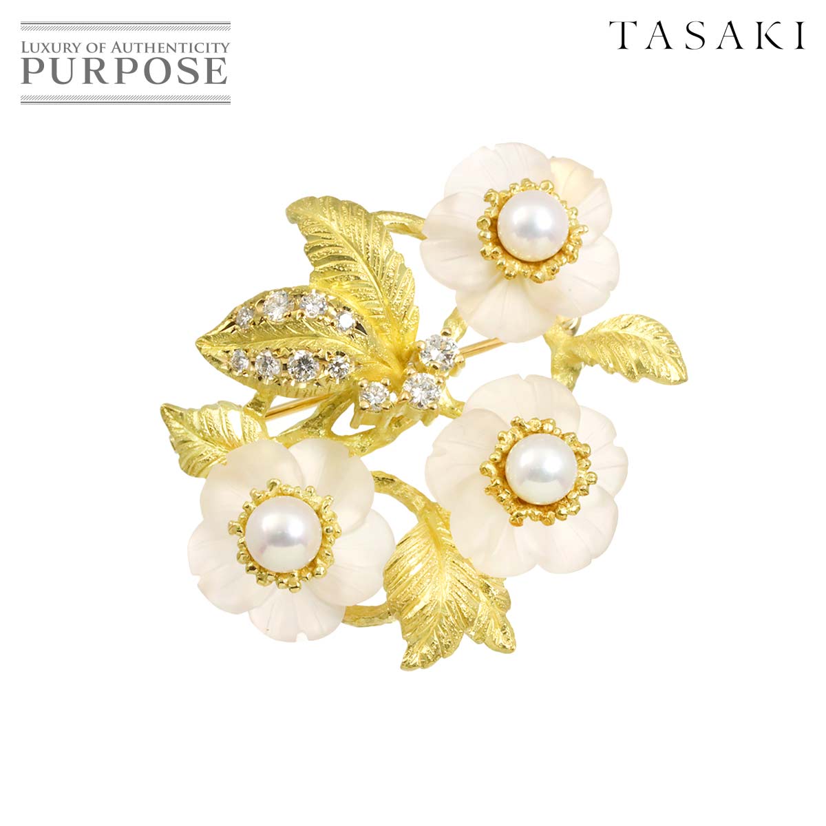 TASAKI アコヤ真珠 ダイヤ 0.31ct クォーツ ブローチ 兼 ペンダントトップ K18 YG イエローゴールド 750 田崎真珠 Brooch Necklace タサキ 90315746
